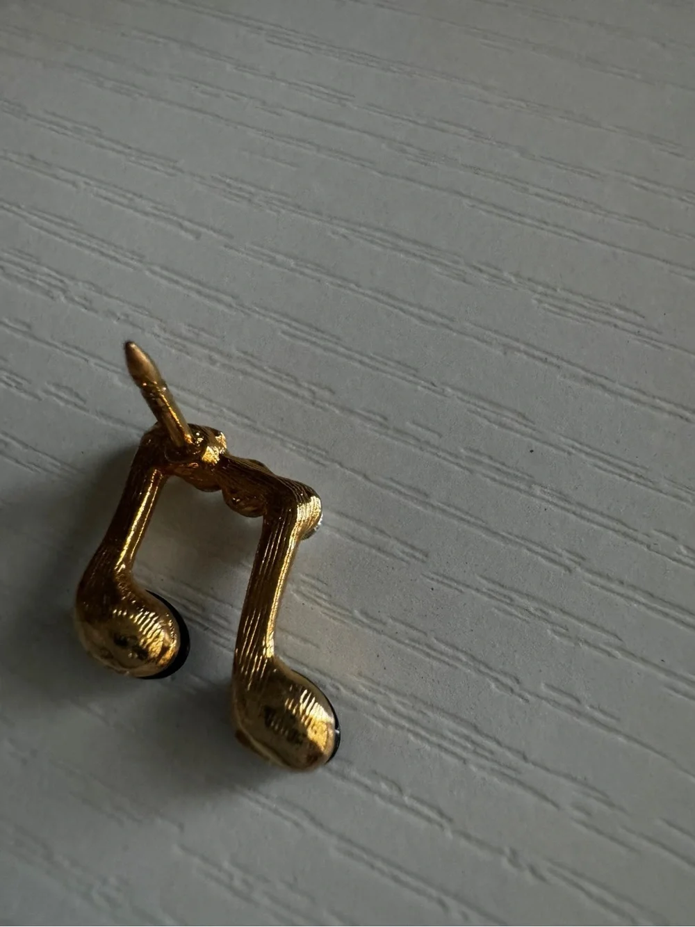 Vintage Gold Tone Musical Note Pin, Rhinestone & Black Cabochon Accents